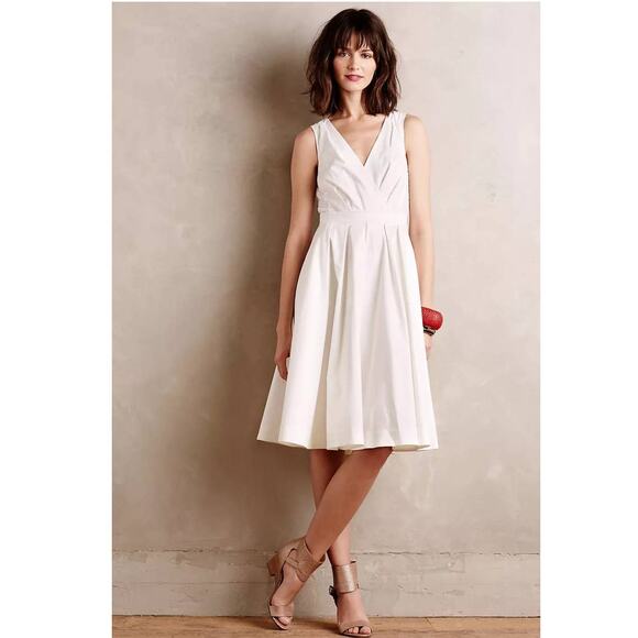 New Anthropologie Collette Dinnigan Pleated Trellis Midi Dress $168 SIZE 4 White - Picture 1 of 4